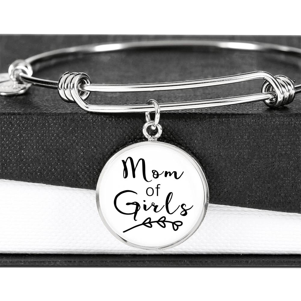 Mom Of Girls - Gold/Silver Round Bracelet - White