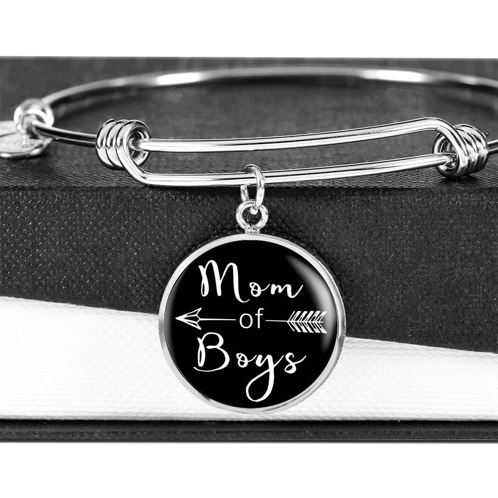 Mom Of Boys - Gold/Silver Round Bracelet - Black