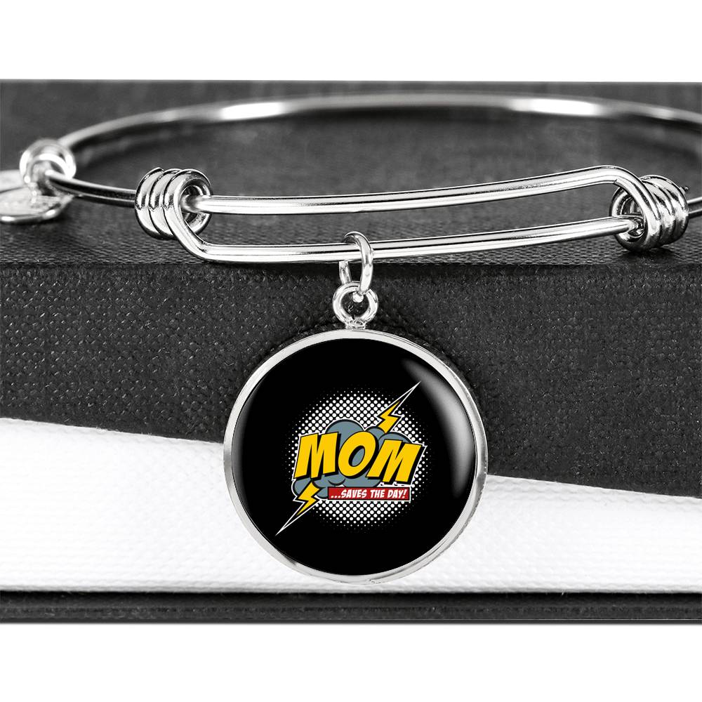 Mom Saves The Day Bracelet Round - Dark
