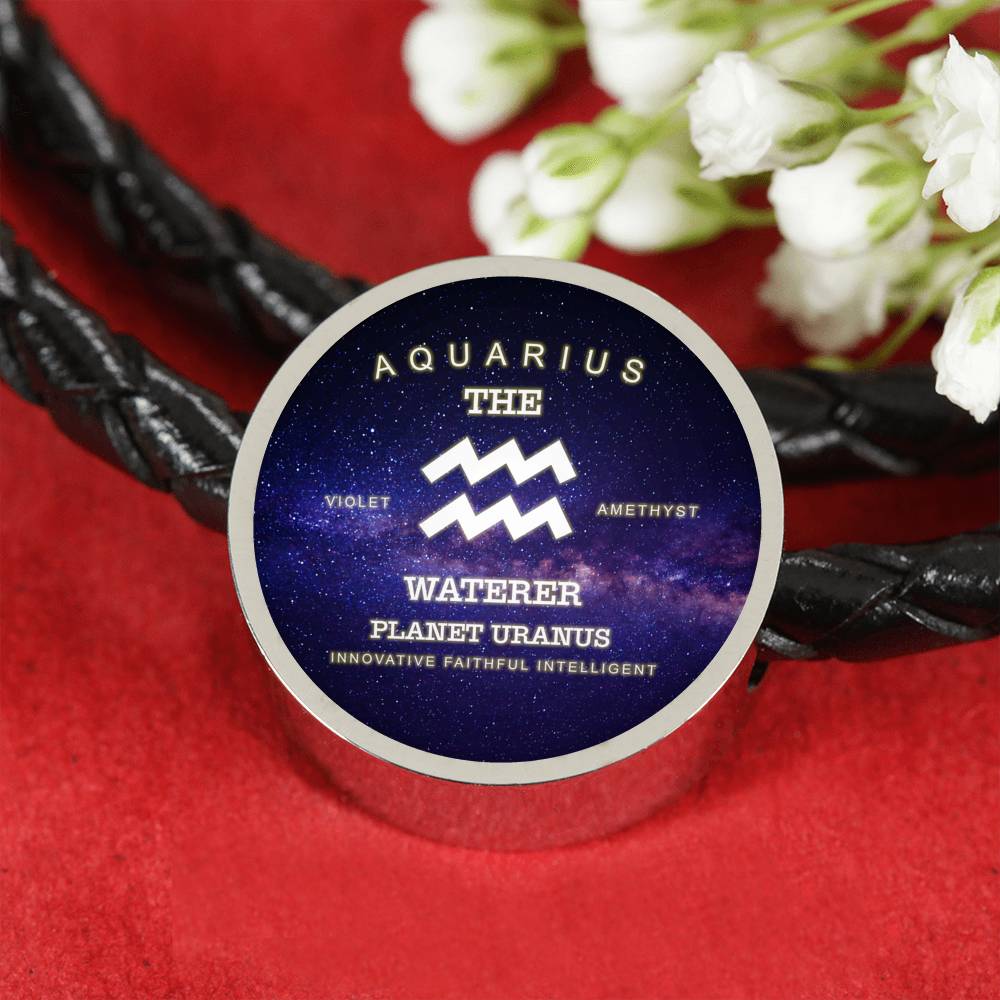 Aquarius Zodiac Round Leather Bracelet