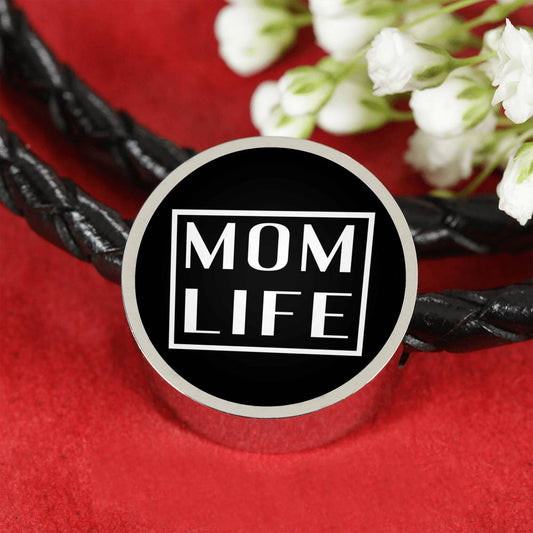 Mom Life - Round Leather Bracelet - Black