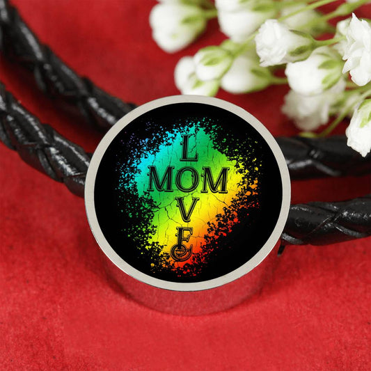 Mom Love Leather Bracelet Round - Dark