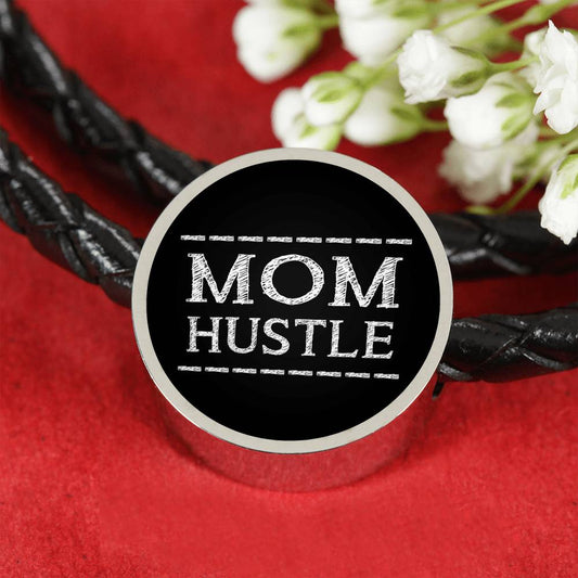 Mom Hustle - Round Leather Bracelet - Black