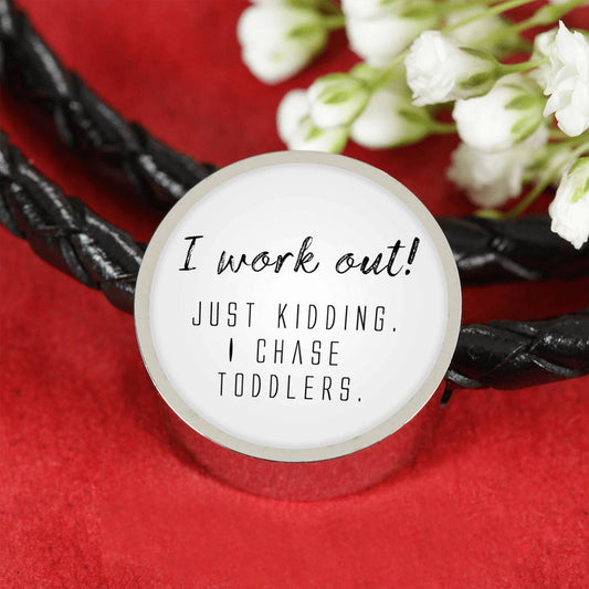 I Work Out! - Round Leather Bracelet - White