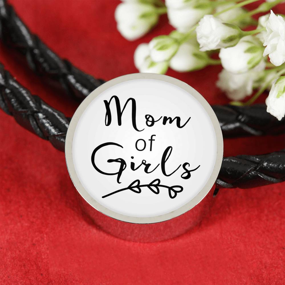 Mom Of Girls - Round Leather Bracelet - White