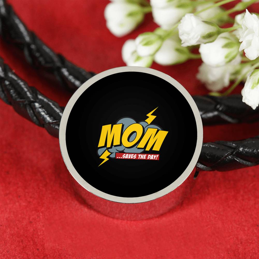 Mom Saves The Day Leather Bracelet Round - Light