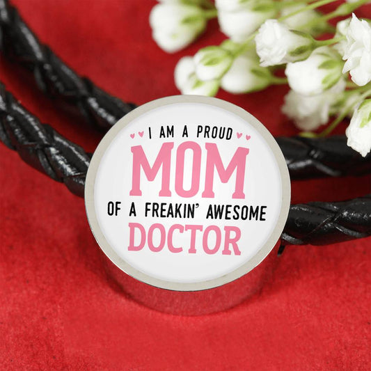 Proud Mom Leather Bracelet Round - Light