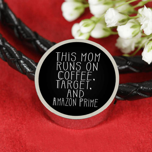 This Mom Runs - Round Leather Bracelet - Black