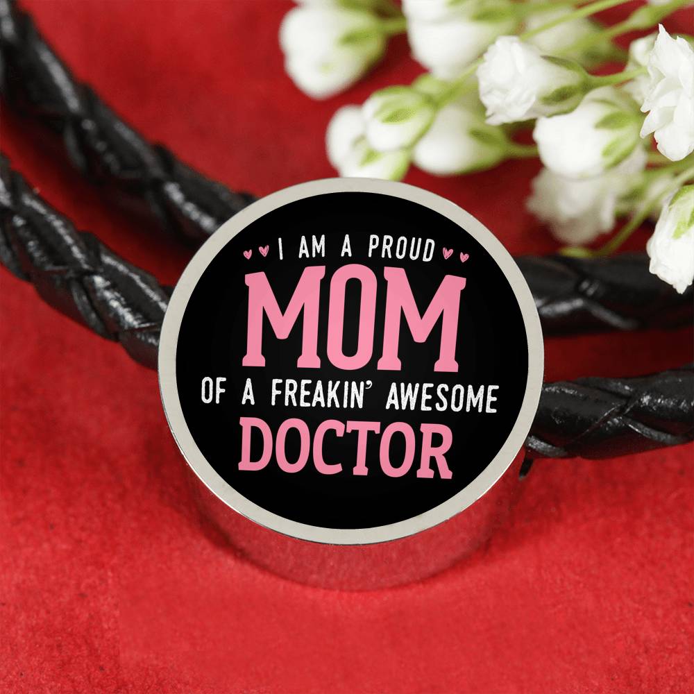 Proud Mom Leather Bracelet Round - Dark