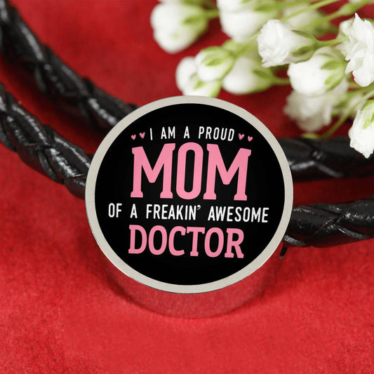 Proud Mom Leather Bracelet Round - Dark