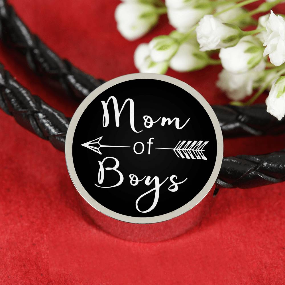 Mom Of Boys - Round Leather Bracelet - Black
