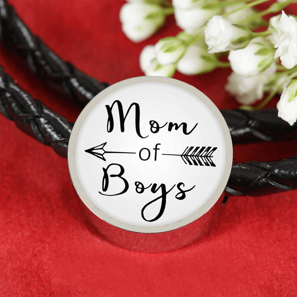 Mom Of Boys - Round Leather Bracelet - White