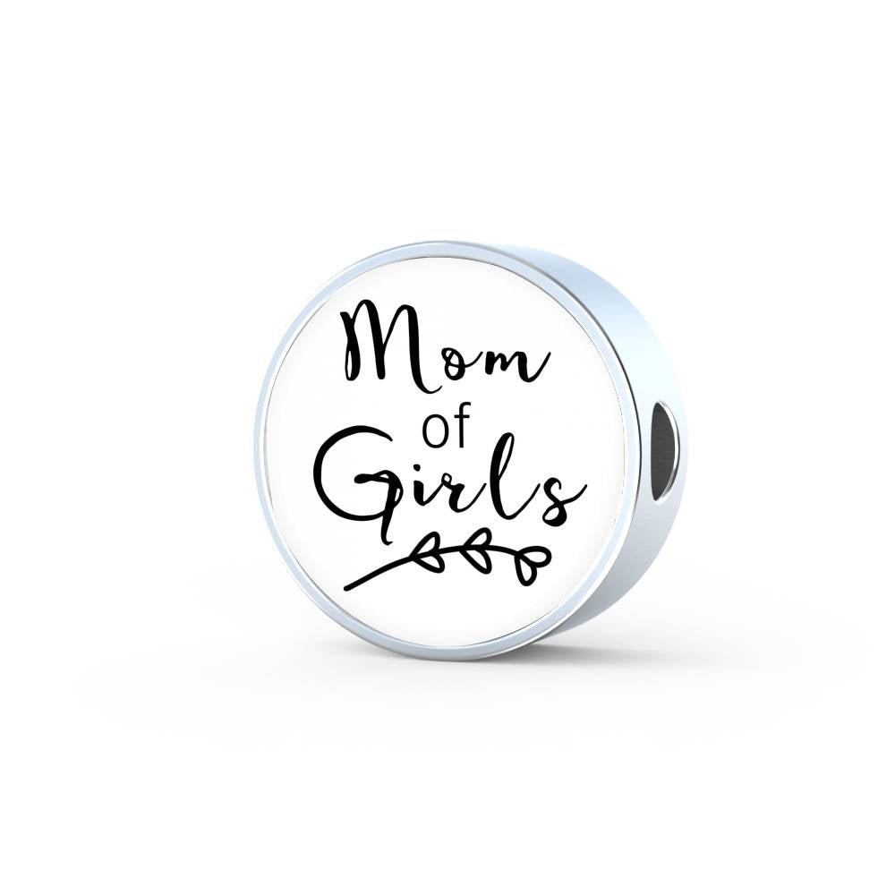 Mom Of Girls - Round Leather Bracelet - White