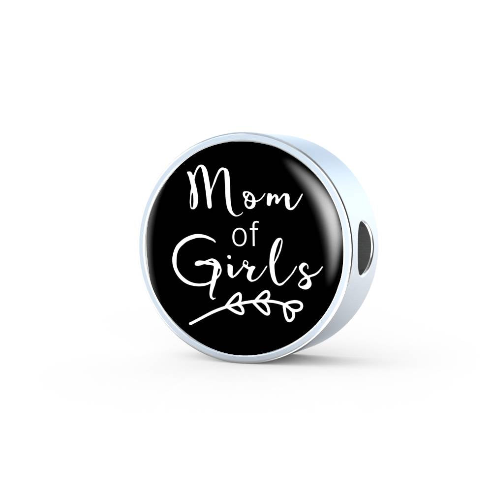 Mom Of Girls - Round Leather Bracelet - Black