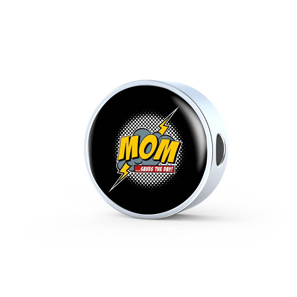 Mom Saves The Day Leather Bracelet Round - Dark