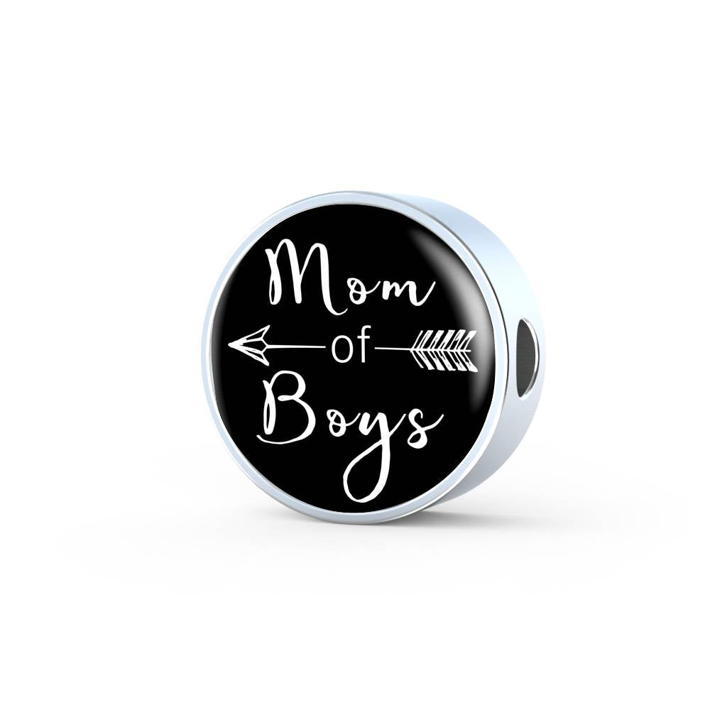 Mom Of Boys - Round Leather Bracelet - Black