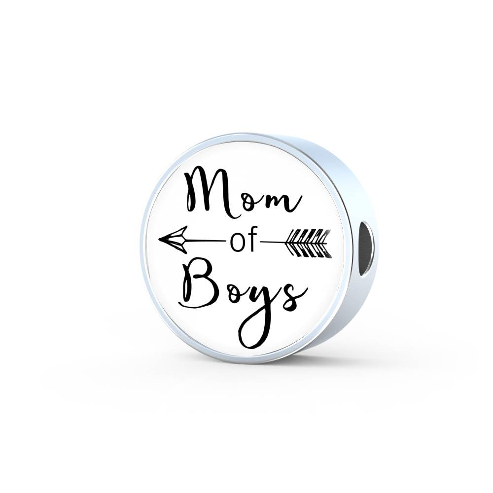 Mom Of Boys - Round Leather Bracelet - White