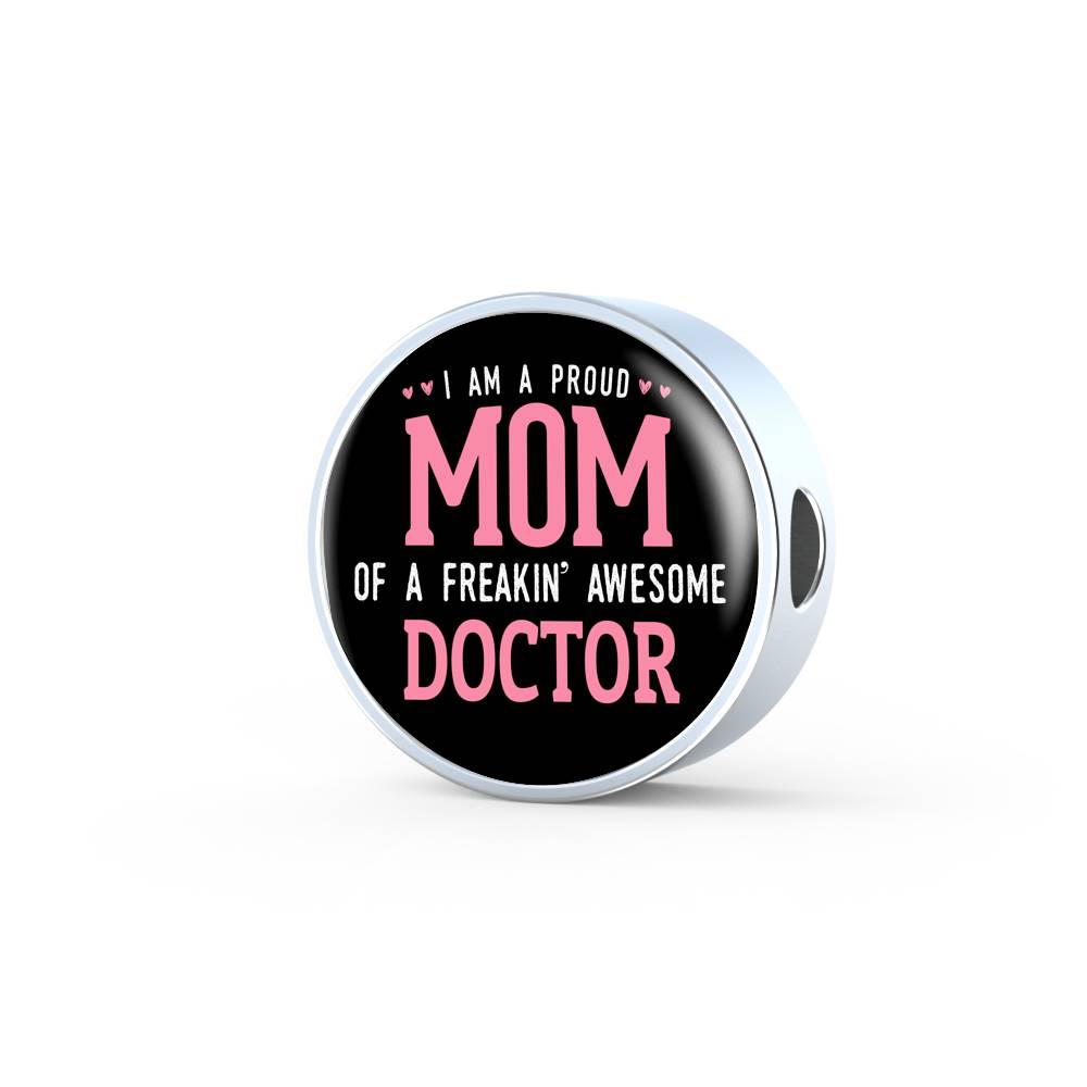 Proud Mom Leather Bracelet Round - Dark