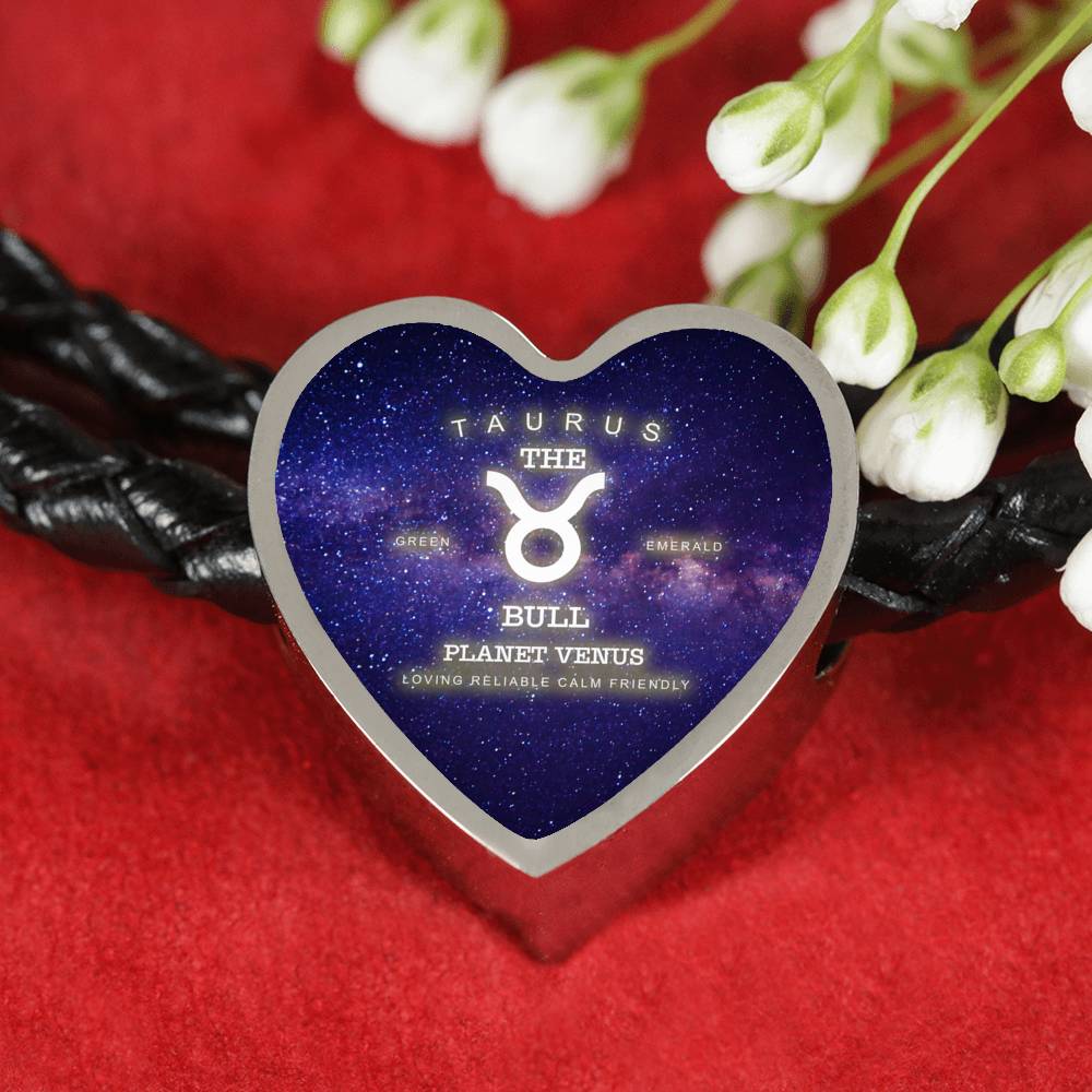 Taurus Zodiac Heart Leather Bracelet