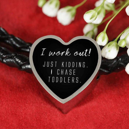 I Work Out! - Heart Leather Bracelet - Black