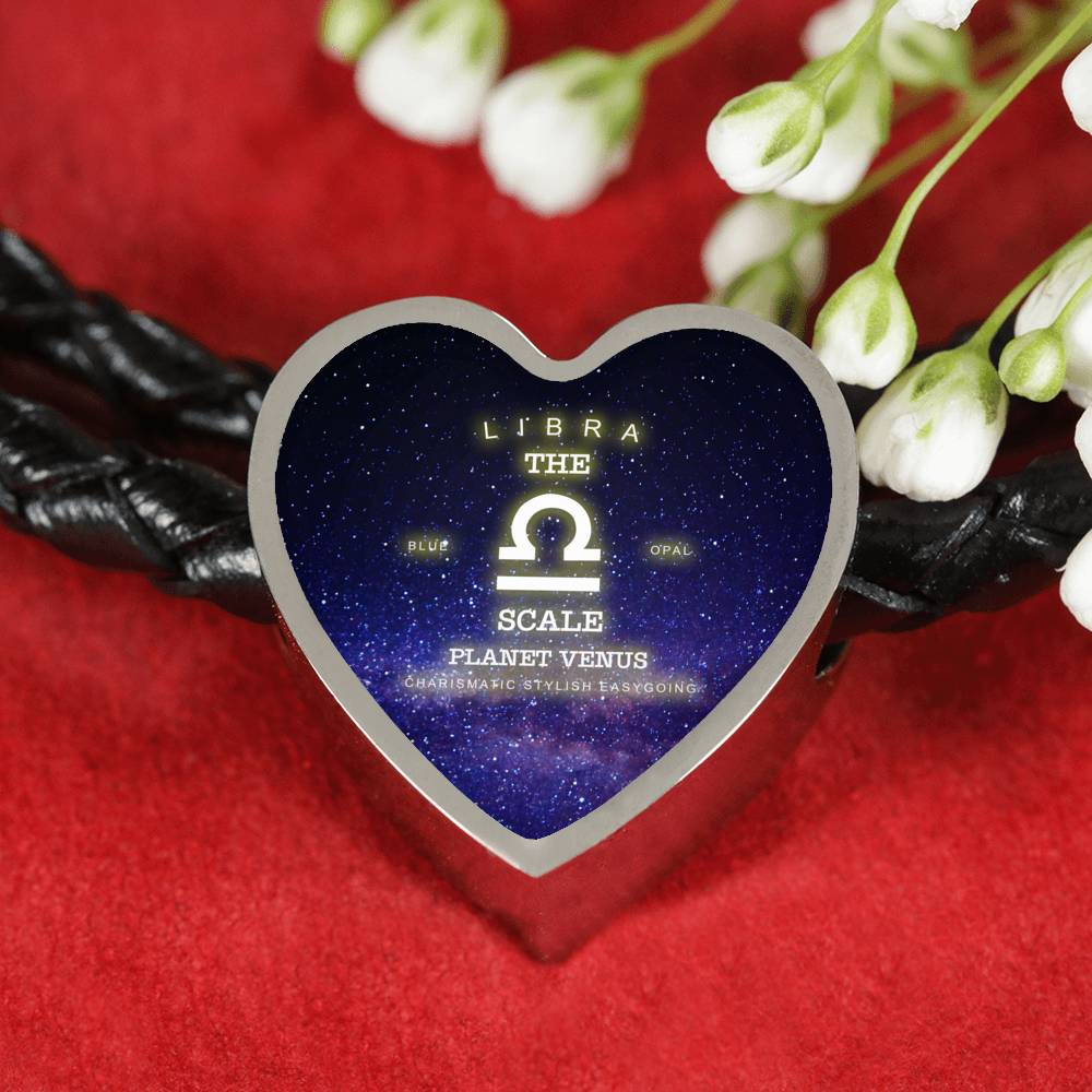Libra Zodiac Heart Leather Bracelet