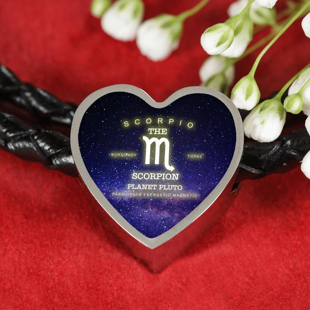 Scorpio Zodiac Heart Leather Bracelet
