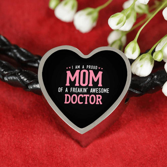 Proud Mom Leather Bracelet Heart - Dark