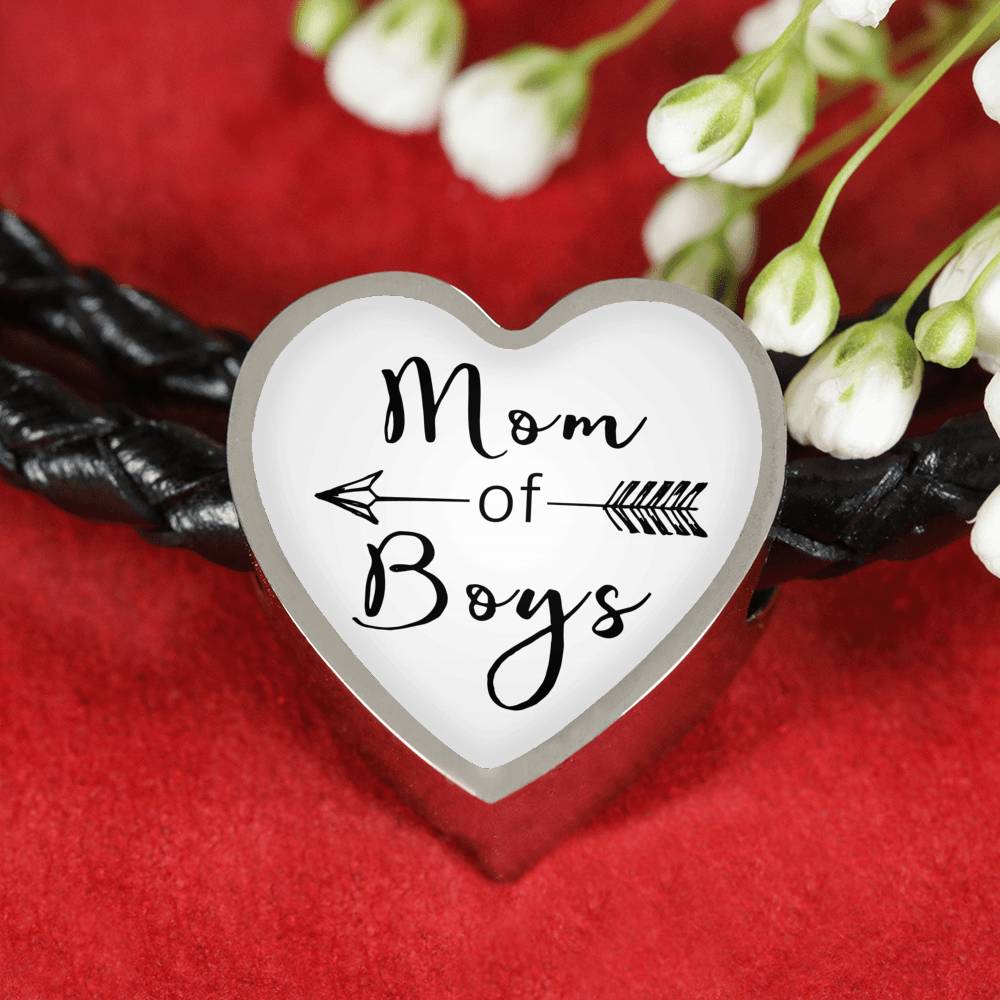 Mom Of Boys - Heart Leather Bracelet - White