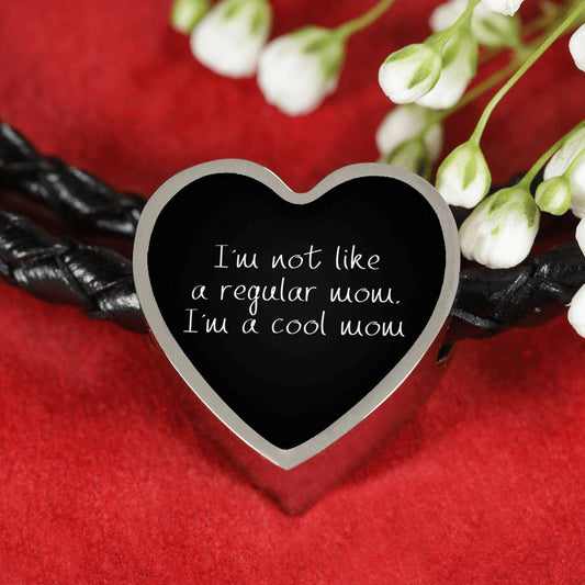 Not Like A Regular Mom - Heart Leather Bracelet - Black