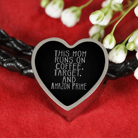 This Mom Runs - Heart Leather Bracelet - Black