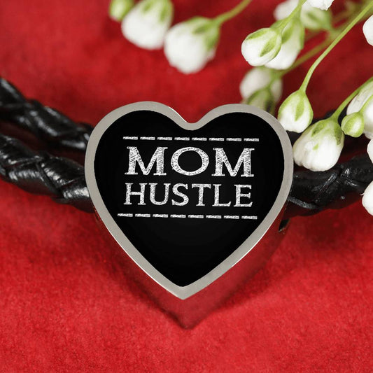 Mom Hustle - Heart Leather Bracelet - Black