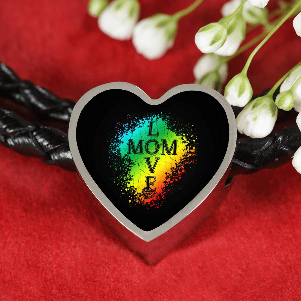 Mom Love Leather Bracelet Heart - Dark