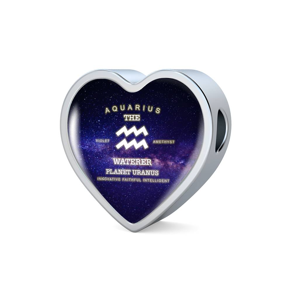 Aquarius Zodiac Heart Leather Bracelet