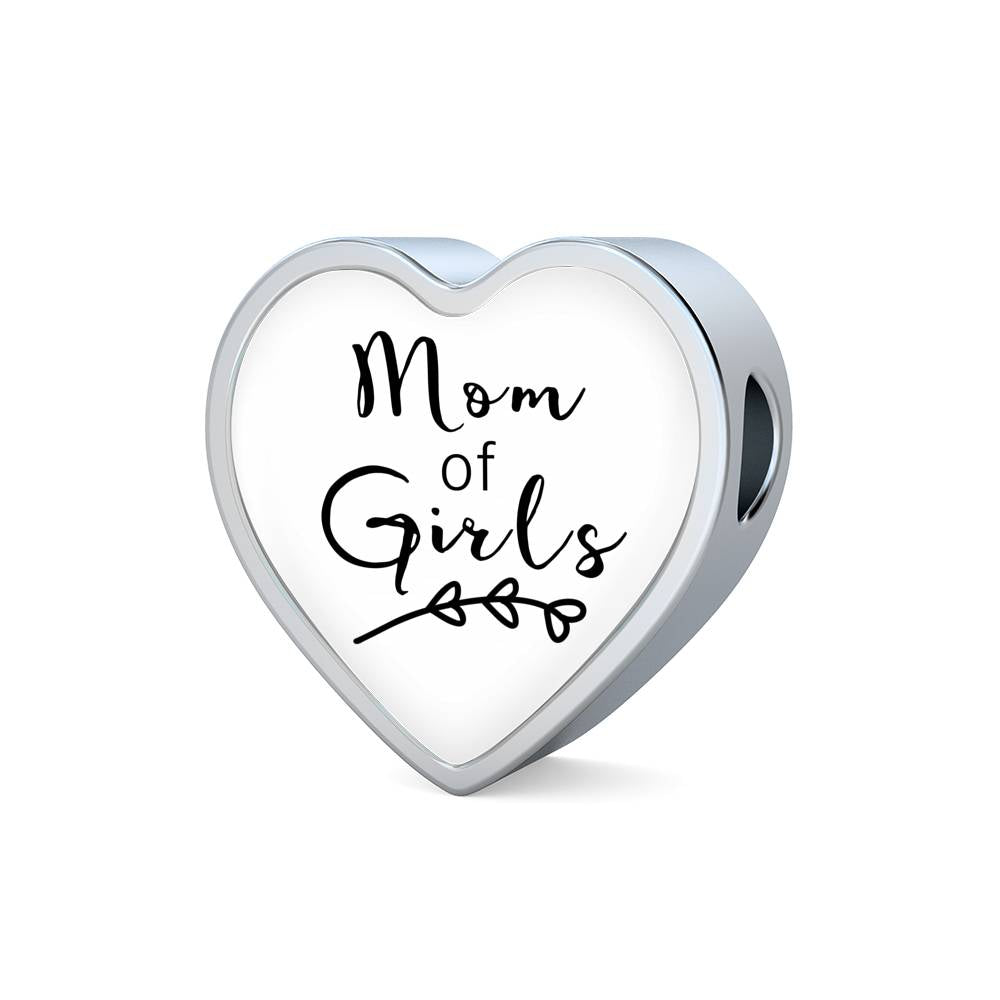 Mom Of Girls - Heart Leather Bracelet - White