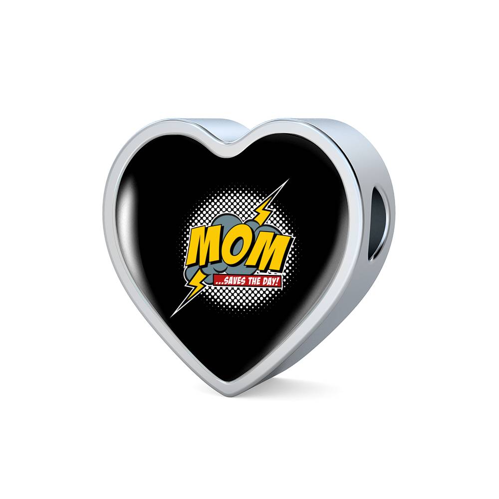 Mom Saves The Day Leather Bracelet Heart- Dark