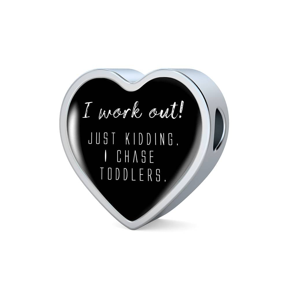 I Work Out! - Heart Leather Bracelet - Black