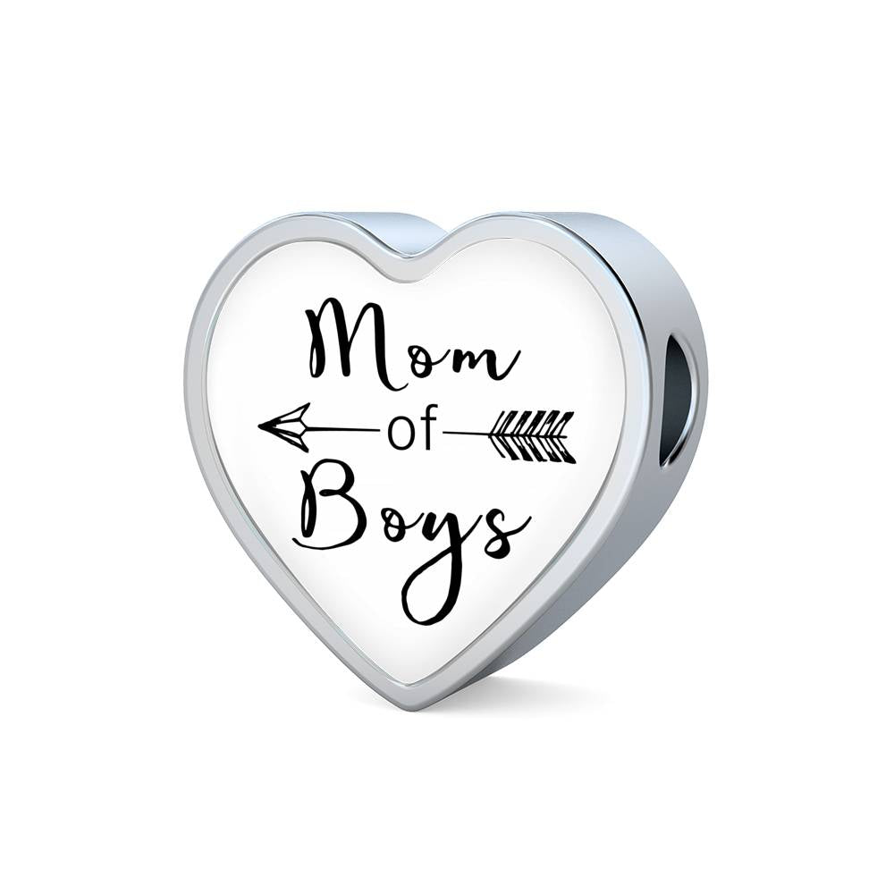 Mom Of Boys - Heart Leather Bracelet - White
