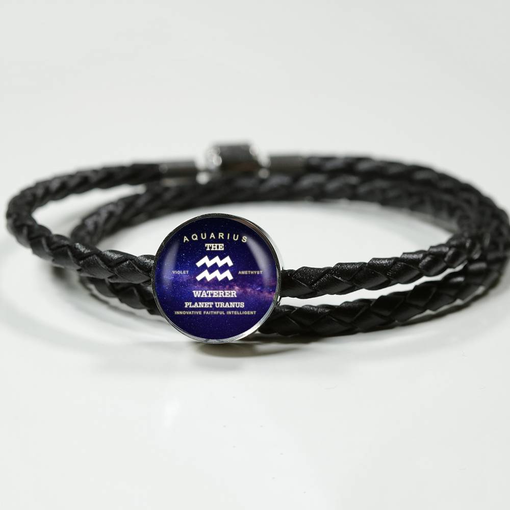 Aquarius Zodiac Round Leather Bracelet