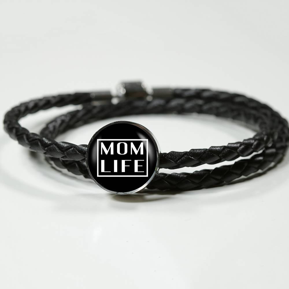 Mom Life - Round Leather Bracelet - Black