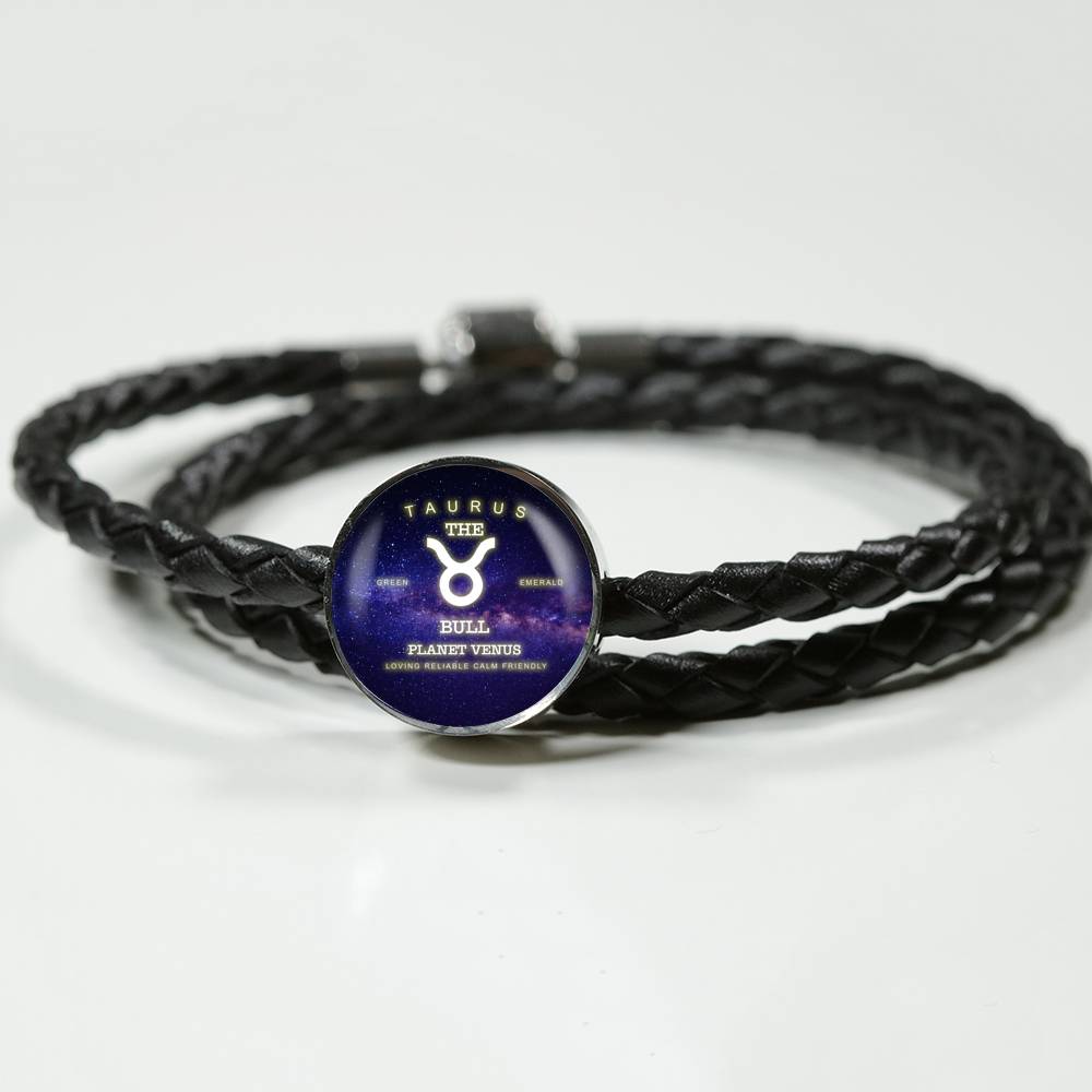 Taurus Zodiac Round Leather Bracelet