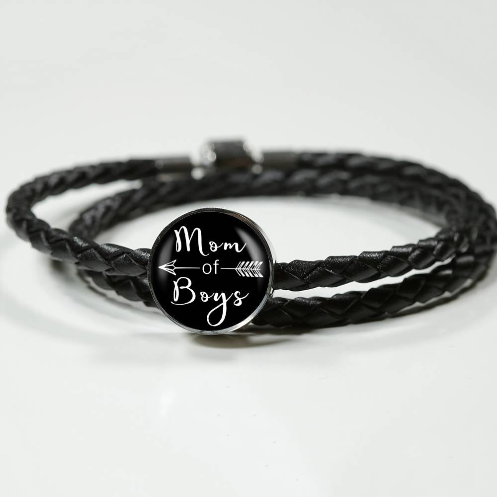 Mom Of Boys - Round Leather Bracelet - Black