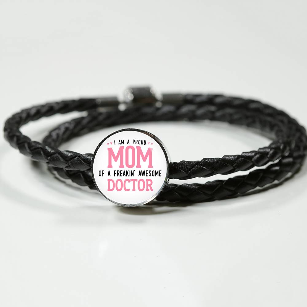 Proud Mom Leather Bracelet Round - Light