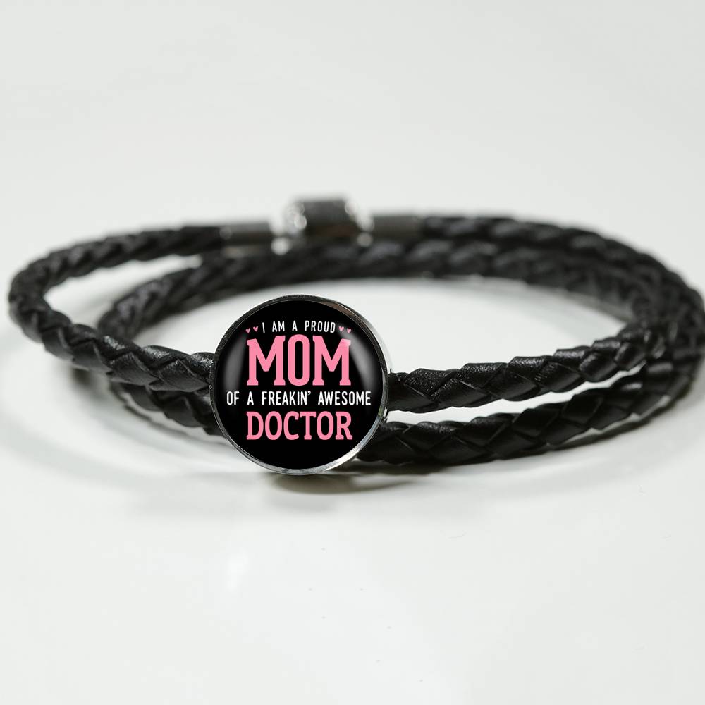 Proud Mom Leather Bracelet Round - Dark