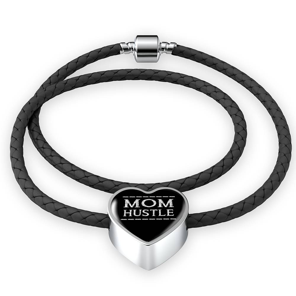 Mom Hustle - Heart Leather Bracelet - Black