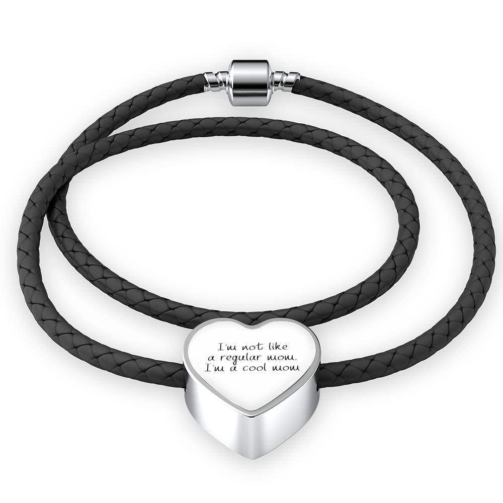 Not Like A Regular Mom - Heart Leather Bracelet - White
