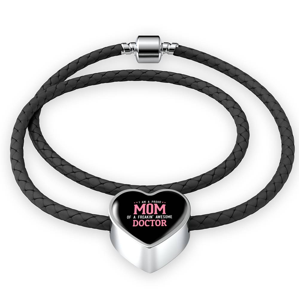 Proud Mom Leather Bracelet Heart - Dark
