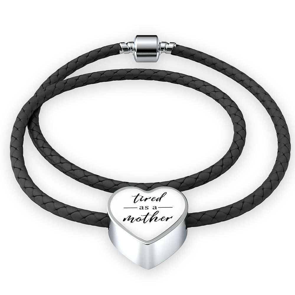 Tired As A Mother - Heart Leather Bracelet - White