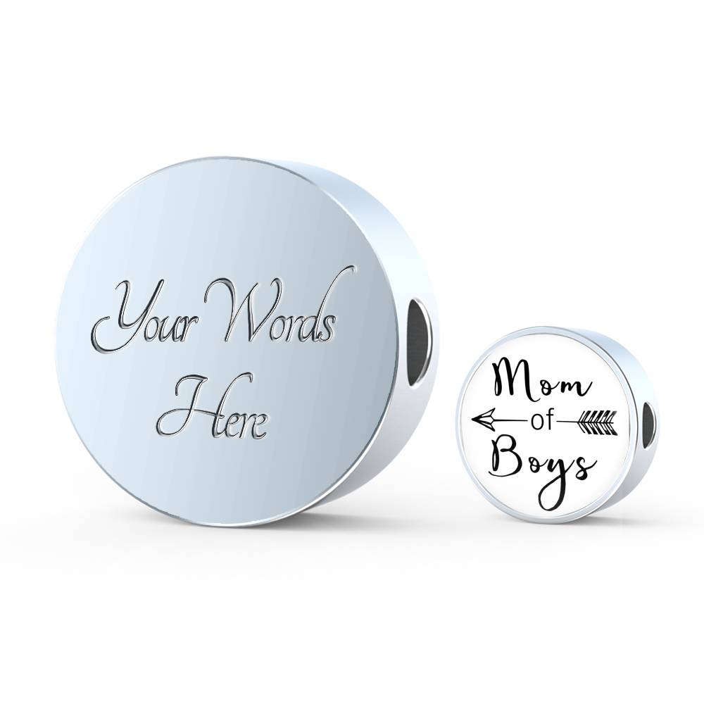 Mom Of Boys - Round Leather Bracelet - White