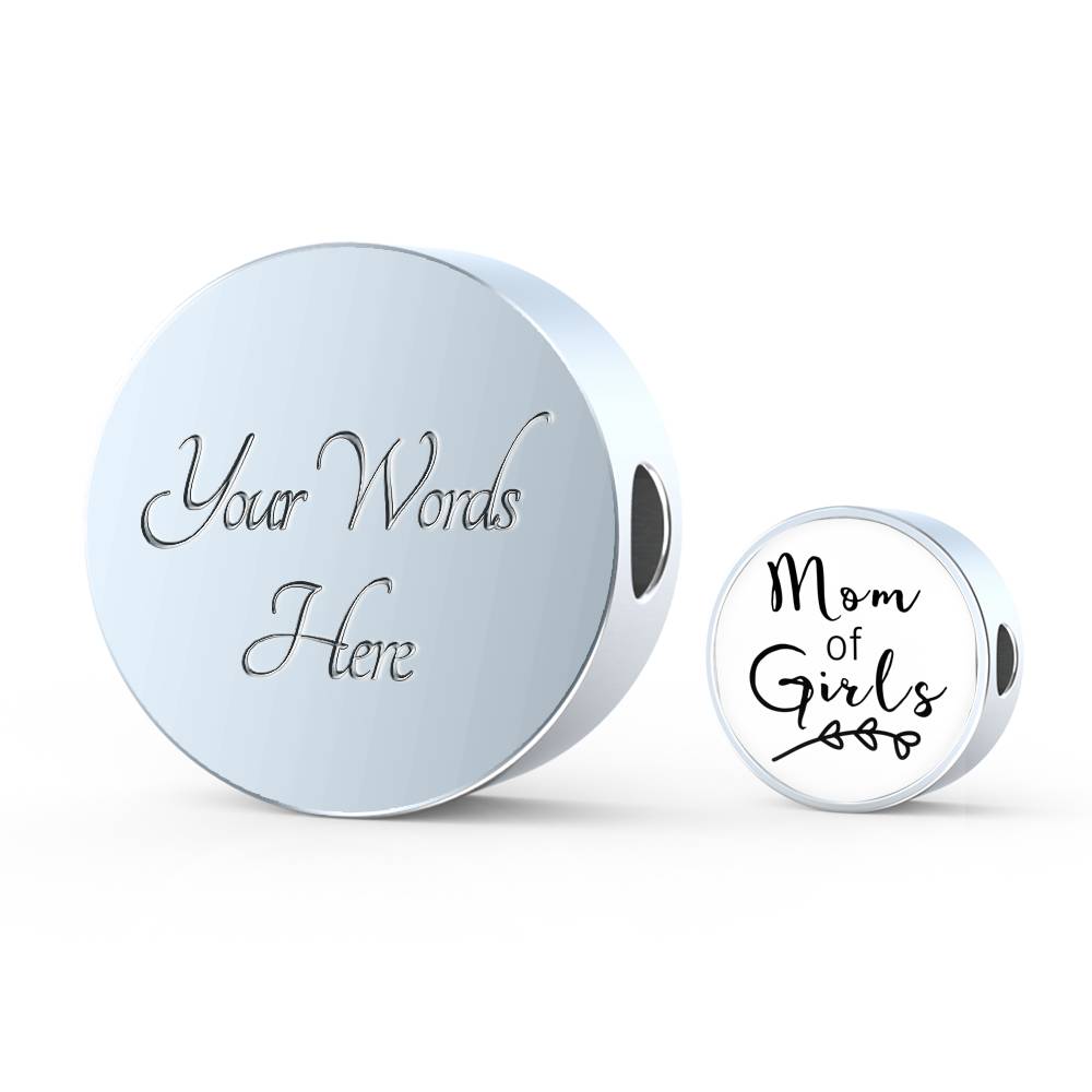 Mom Of Girls - Round Leather Bracelet - White