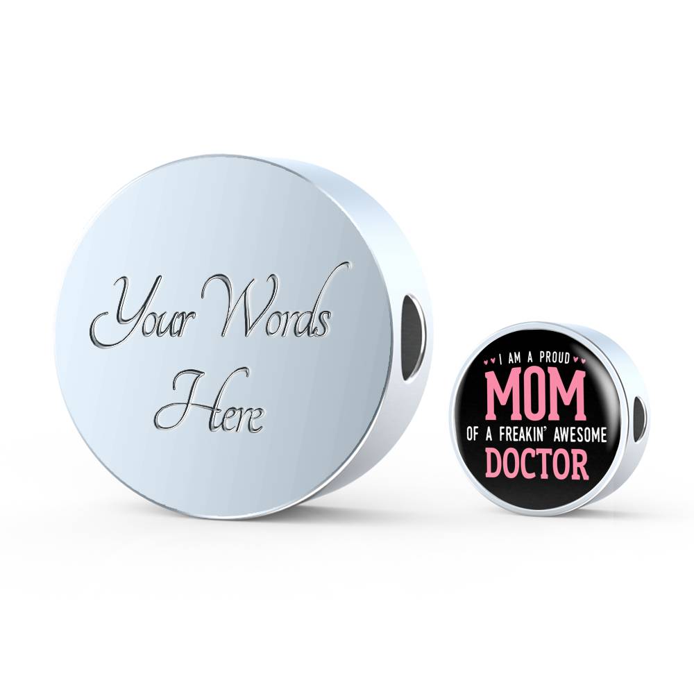 Proud Mom Leather Bracelet Round - Dark